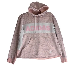 Adidas Women’s Pink Heathered Pullover Hoodie Sweatshirt Kangaroo Pocket Size 1x - Picture 1 of 10