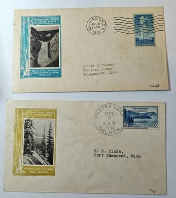 US COVERS FDC 2 Matching Harry Ioor cachet National Parks 1934 #744 #745 - Image 1 of 2