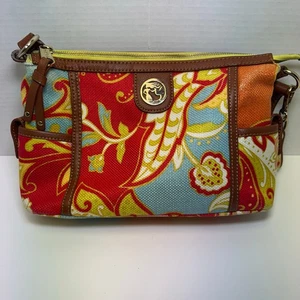 Spartina 449 Schultertasche Daufuskie Island Echtleder Blumenmuster Leinen.  - Bild 1 von 8