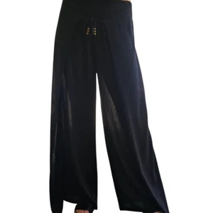 Ralph Lauren Denim & Supply Wrap Wide Leg Pants S Black Gauze Travel Resort Boho - Picture 1 of 8