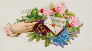 Glückwunschkarte. Mit Blumen, Chromolithographie Biedermeier Unbekannt (19.Jhd) - Picture 1 of 4