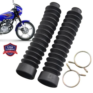 2x Black Motorcycle Front Fork Shock Boots Dust Cover Protector Rubber Universal - Picture 1 of 13