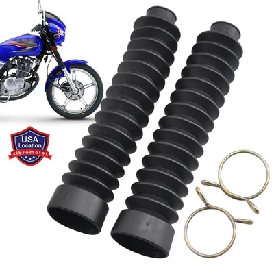 2x Black Motorcycle Front Fork Shock Boots Dust Cover Protector Rubber Universal - Image 1 of 4
