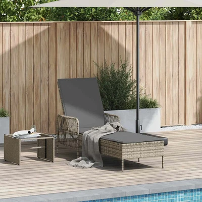 Sun lounger Light grey & Dark grey Poly Rattan 157x55x92cm Reclining Adjustable - Image 1 of 4