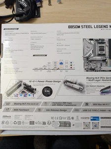 Asrock B850M STEEL LEGEND WIFI AMD B850 AM5 Micro ATX DDR5 Wi-Fi 7 Motherboard - Picture 1 of 5