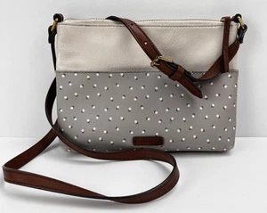 Borsa a tracolla vintage in pelle fossil grigio marrone a pois borsetta viaggio notte fuori - Foto 1 di 20