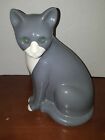 Vintage Grey And White Glass Eye Cat Marked Elpa Alcobaca Made In Portugal