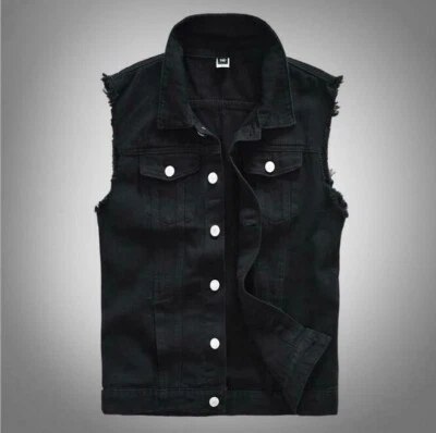 Gilet homme slim décontracté sans manches cowboy denim jeans veste manteau gilet vintage - Photo 1/3