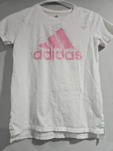 Adidas White Adidas Logo Pink Glitter Girls T-Shirt Size Medium - Picture 1 of 5