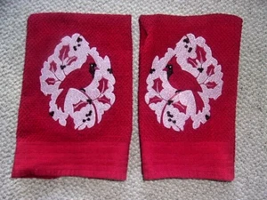 CARDINALS EMBOSSED EMBROIDERY TOWELS SET OF 2 - Picture 1 of 2