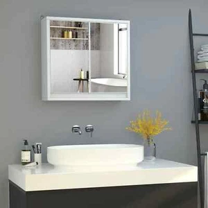 Mirror Cabinet Wall Mounted Bathroom Cupboard Storage Organizer Shelves 2Doors - Picture 1 of 11