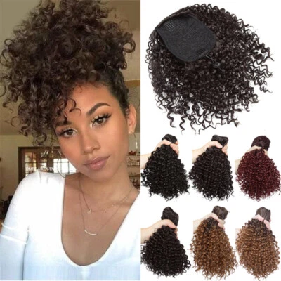 Extensiones de cabello rizado afro rizado clip cola de caballo cordón envoltura updo para humanos Foto 1 de 4