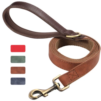 Correa de cuero genuino duradera de 4 pies para perros correas para caminar mascotas con mango cómodo Foto 1 de 4