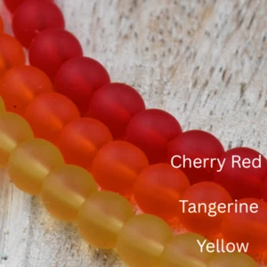 Two Strands Seaglass 6mm Red Tangerine Yellow Beach Glass Beads - Picture 1 of 11