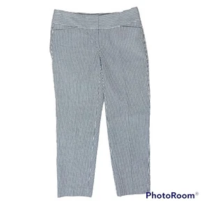 Loft Cropped Seersucker Pants Size 00 Crop Pockets Striped Cotton Zip - Picture 1 of 12