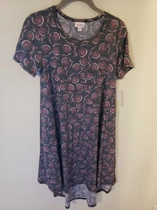 LuLaRoe Carly XXS Purple Dress, High-Low, Floral Fans, Grey Background  - Picture 1 of 5