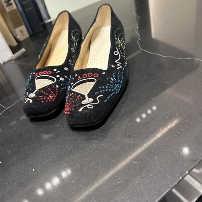 Rare Vintage 2000 NINA Women Velvet Shoes 8.5 Black Velvet Millennium Y2K Beaded - Image 1 of 4