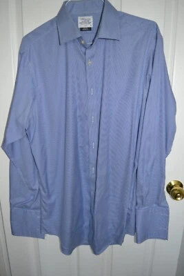 Camisa social masculina T M Lewin, punhos franceses, 17-36 xadrez azul - Imagem 1 de 4