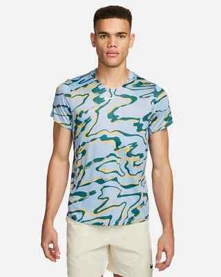 Nike Court Dri-FIT Advantage Printed Tennis Slim Shirt Cobalt Size L DR6601-479 - Image 1 of 4