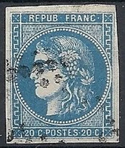 1870-71 FRANCE USED WAX 20 CENT I TYPE - FR004 - Picture 1 of 1