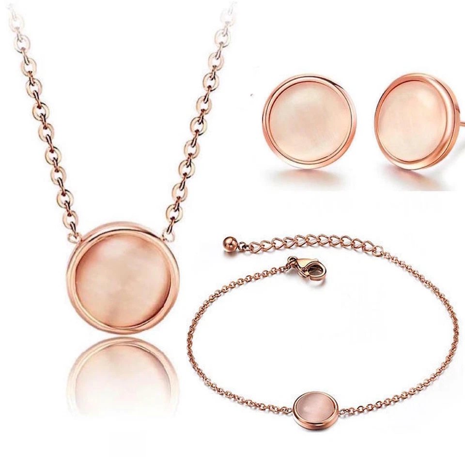 EDELSTAHL SCHMUCKSET ROSEGOLD HALSKETTE PERLEN KETTE FUßKETTE PERLE OHRSTECKER - Bild 1 von 4