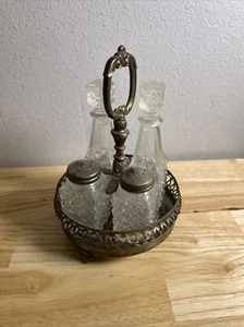 Vintage, Antique Glass Olive Oil/ Vinegar / Wine/ Salt and Pepper Caddy [CT42] - Picture 1 of 12