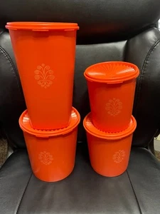 Vintage Tupperware Orange Servalier Lidded Canisters Set of (4) - Picture 1 of 8