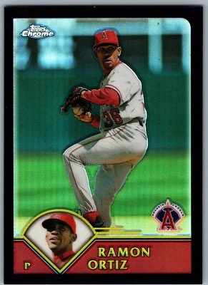 2003 TOPPS CHROME BLACK REFRACTORS - RAMON ORTIZ /199 #168 ANAHEIM ANGELS - Image 1 of 2
