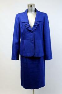 LE SUIT SKIRT SUIT Womens 2PC Blazer Jacket Cobalt Blue Ruffle Front MEDIUM 10