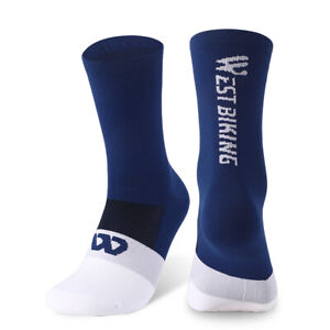 Cycling Socks Breathable Compression Sports Football Running Socks Blue White