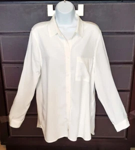 CASA CABANA 100% Rayon Women's Long Sleeve Button-Down Blouse, White, Size M NWT - Picture 1 of 9