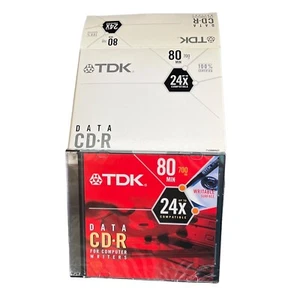 10 TDK CD-R Blank Compact Recordable Discs 700 MB 80 min 24x Writable Surface - Picture 1 of 5
