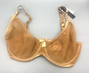 NWT 32G Claudette Fishnet Scoop Neck Bra Goldie Women's Lingerie Gold Mesh - Picture 1 of 7