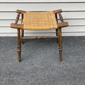 Vintage Victorian Style Oak And Rattan Stool - Picture 1 of 12