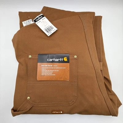Carhartt Duck Bib Overalls Unlined Brown R01 BRN Pants Mens Size 36x30 NWT NOS - Image 1 of 4