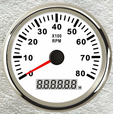 85mm Tachometer with Hour Meter 8000RPM For Car Truck Boat Black 12V/24V Red LED - Image 1 of 4
