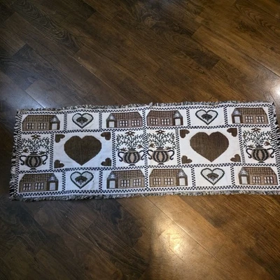Hand Quilted Vintage Heart Table Runner Farmhouse Rustic 11.5x33 - Image 1 of 4
