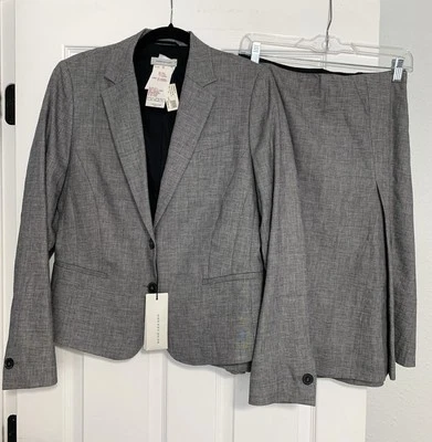 全新带标签 René Lezard 复古西装套装羊毛/亚麻混纺女式 42 (12/XL) 开衫/裙子 — 第 1/4 张图片