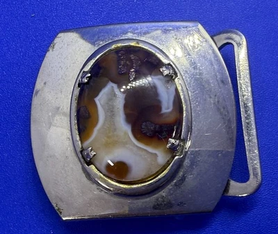 Cabujón de ágata con bandas en color plateado Art Deco hebilla de cinturón para cinturón de 1" Foto 1 de 4