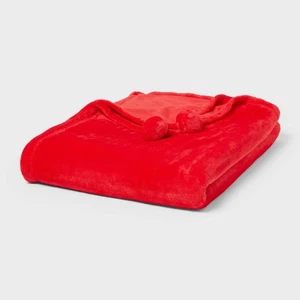 Wondershop 66" x 90" Twin Plush Pom-Pom Christmas Throw Blanket - Red #C735 - Picture 1 of 8