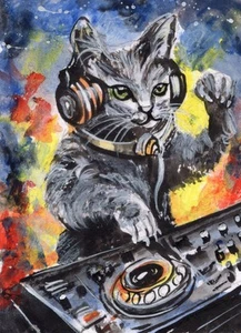 ACEO Original Art Card Cat Home Animal Watercolor 100% Hand Painting - Picture 1 of 1