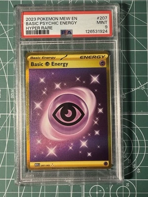 Basic Psychic Energy Hyper Rare 2023 Pokemon Mew En #207 PSA 9 Gold  - Image 1 of 2