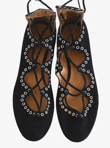 ISABEL MARANT Negro Gamuza Leo Ojales Con Cordones Ballet Pisos EUR-38 US-7.5 - Imagen 1 de 12
