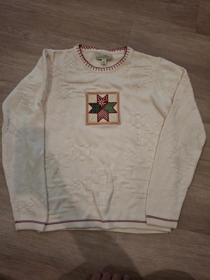 Cabela's Suéter Mujer Grande Marfil Tejido 100% Algodón Diseño Edredón Manga Larga Foto 1 de 4