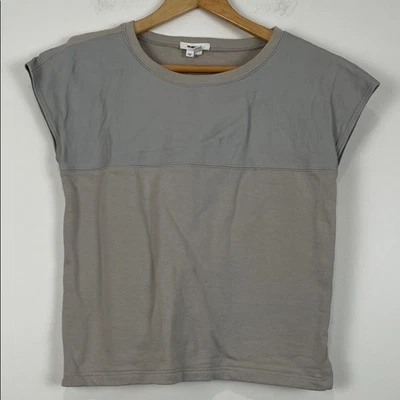 Blusa feminina Helmut Lang dois tons cinza manga curta couro de cordeiro pequeno - Imagem 1 de 4