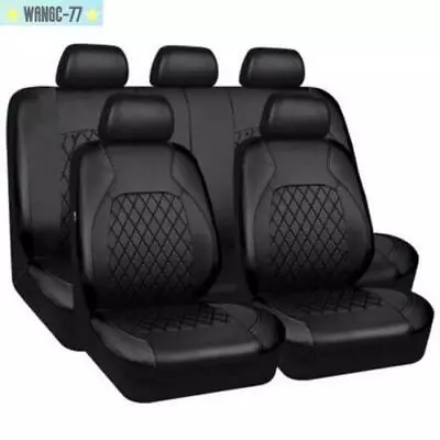 9X Kit de Cojín Interior Completo Fundas Asiento Coche 5 Plazas Cuero Negro Delantero Trasero Foto 1 de 4