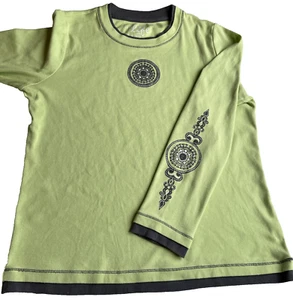 Made For Life Long Sleeve T Shirt Women's Petite Large Lime Green Medallion - Picture 1 of 8