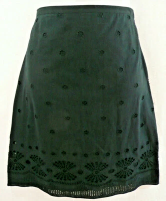 Studio M Skirt 10 Black Embroidered Eyelet Knee Length A-line 100% Cotton Lined - Image 1 of 4