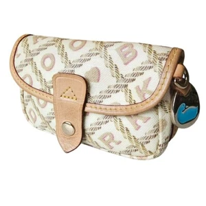 Dooney & Bourke Clutch Makeup Purse Wristlet 4x6" Beige Spellout Logo Pattern - Picture 1 of 14