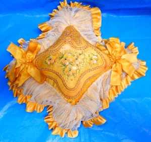 1880's VICTORIAN PILLOW or PIN CUSHION(?), HAND-PAINTED, 140+ YRS OLD - Picture 1 of 11